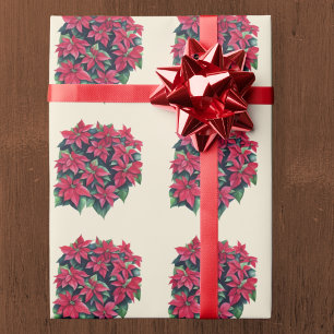 Papier Cadeau Poinsettia rouge de Noël sur fond jaune clair