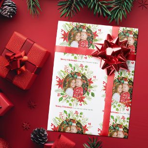 Papier Cadeau Poinsettia rouge festif de Noël avec photo personn
