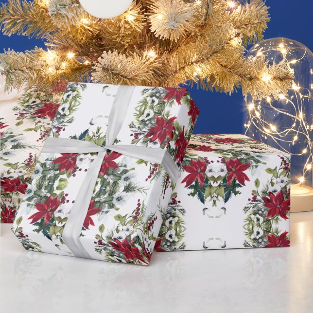 Papier Cadeau Poinsettias élégants (Vacances)