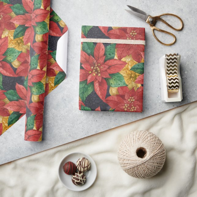 Papier Cadeau Poinsettias Noël Floral (Artisanat)