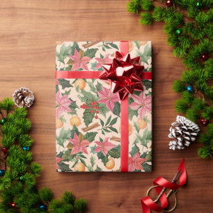 Papier Cadeau Poinsettias, Oranges Et Cannelle