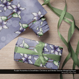 Papier Cadeau Poinsettias pourpres et flocons de neige Noël