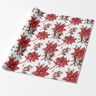 Papier Cadeau Poinsettias Rouges Et Vaches