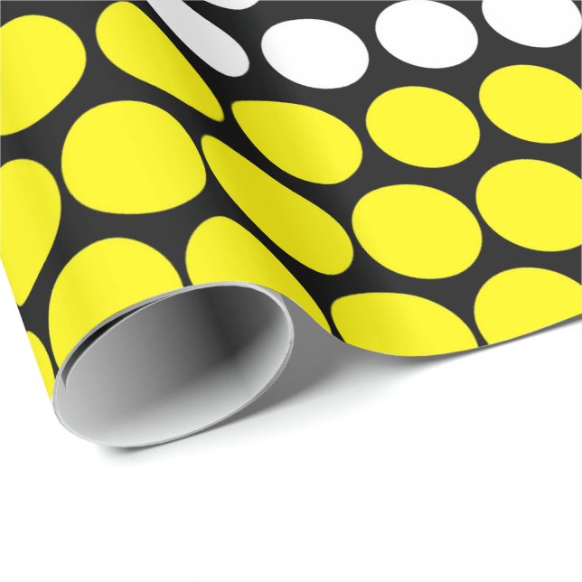 Papier Cadeau Point de polka jaune et blanc de cadmium (Coin rond)