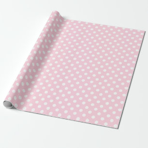 Papier Cadeau Point Polka blanc sur un espace rose clair