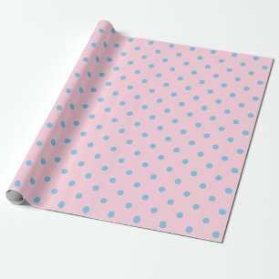Papier Cadeau Point Polka bleu sur un grand espace rose clair