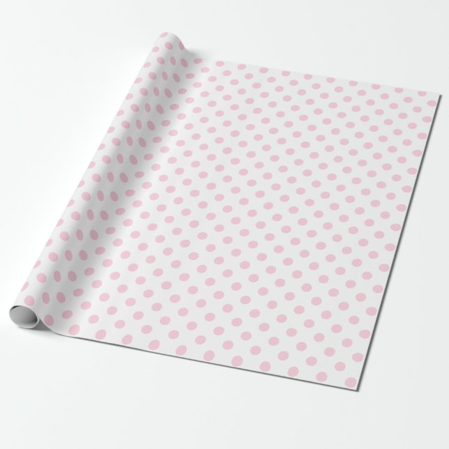 Papier Cadeau Point Polka rose pâle sur un espace blanc moyen (Déroulé)