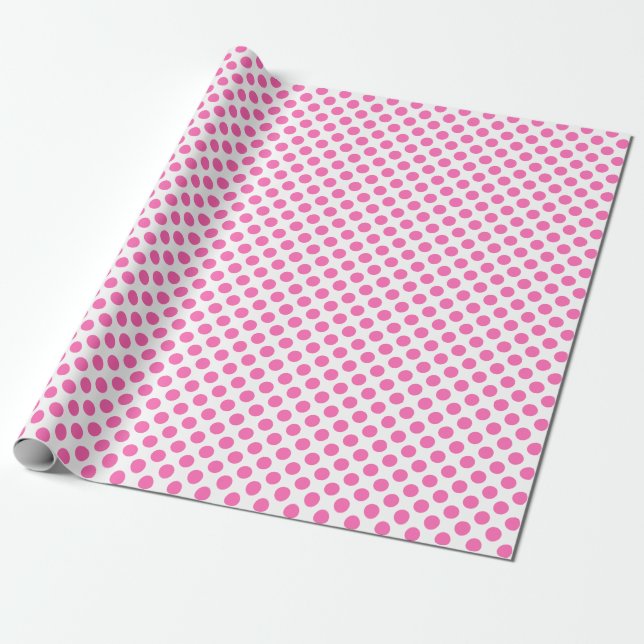Papier Cadeau Point Polka rose sur papier à envelopper blanc (Déroulé)