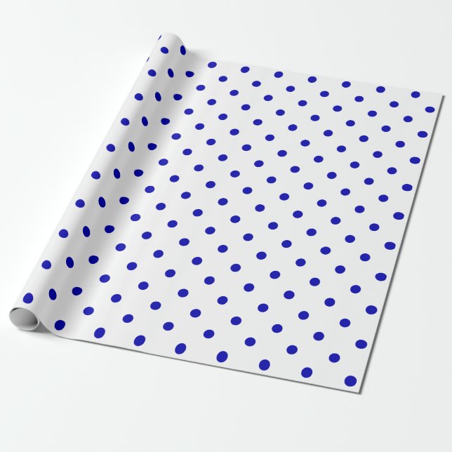 Papier Cadeau Point Polka Royal Blue sur le grand espace blanc (Déroulé)