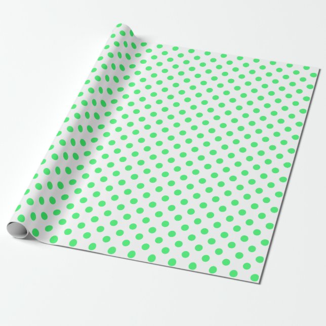 Papier Cadeau Point Polka vert pâle sur un espace blanc moyen (Déroulé)