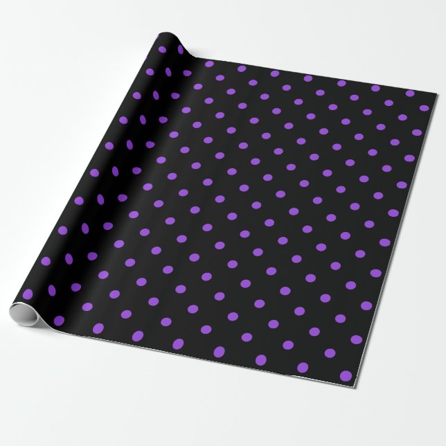 Papier Cadeau Point Polka violet sur le grand espace noir (Déroulé)