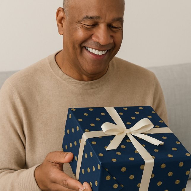 Papier Cadeau Pointe Polka Marine & Or Élégant (Créateur téléchargé)