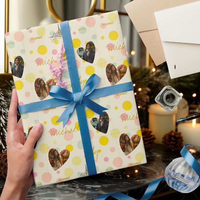Papier Cadeau Pointe Polka personnalisée avec photos et noms (Créateur téléchargé)