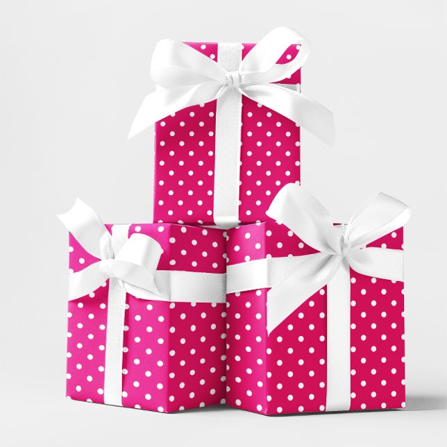 Papier Cadeau Pointe rose et blanche à petite pointe (Hot Pink and White Small Polka Dot Wrapping Paper)