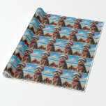 Papier Cadeau Pointeur à poils durs Griffon Dog Christmas Beach<br><div class="desc">Apportez la chaleur des vacances à la plage avec ce charmant design d'inspiration vintage avec un chien festif assis sur une plage sereine. Avec une touche de vacances classique aux tons nostalgiques et aux ambiances côtières, cette oeuvre capture la magie de Noël au bord de la mer. Parfait pour répandre...</div>