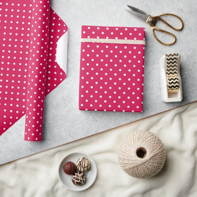 Papier Cadeau Pointillés Classiques Blanc - Rouge Framboise (Artisanat)
