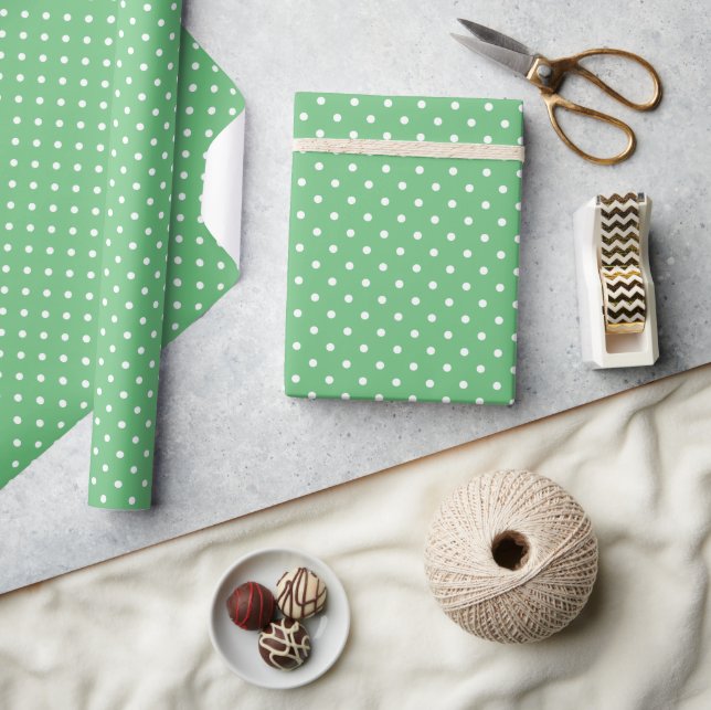 Papier Cadeau Pointillisme Classique Blanc - Vert Été (Artisanat)