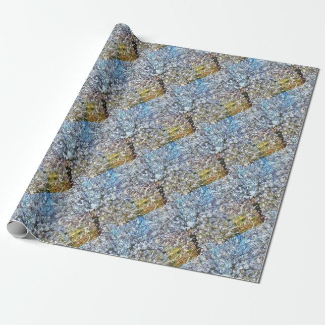 Papier Cadeau Pointillisme en fleurs d'amandes du printemps (Déroulé)