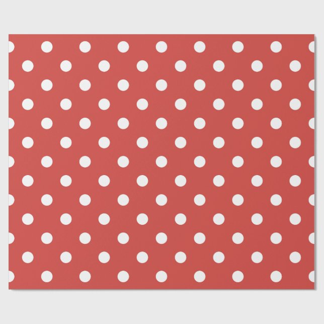 Papier Cadeau Points blancs classiques sur fond rouge (Plat)