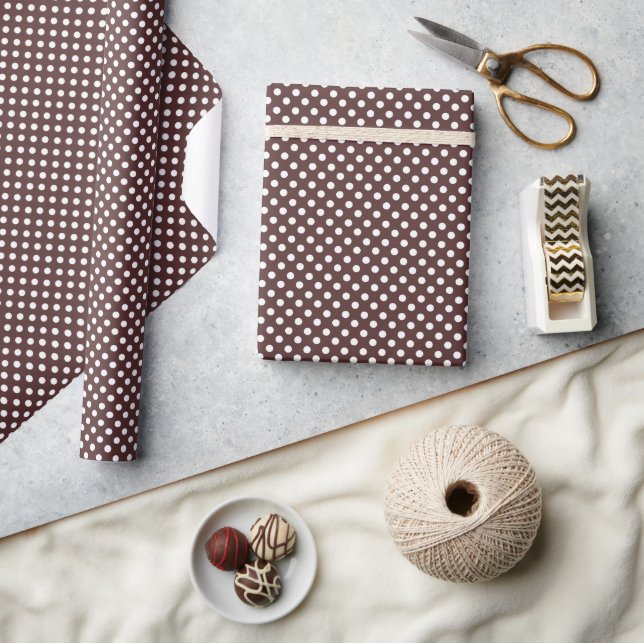 Papier Cadeau Points blancs denses sur marron (Artisanat)