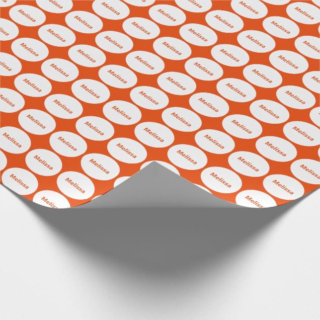 Papier Cadeau Points Blancs Motif Sur Orange Lumineux Avec Nom (Coin)