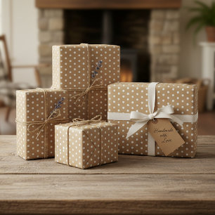 Papier Cadeau Points Blancs Simples Sur Kraft Brun Rustique Faux