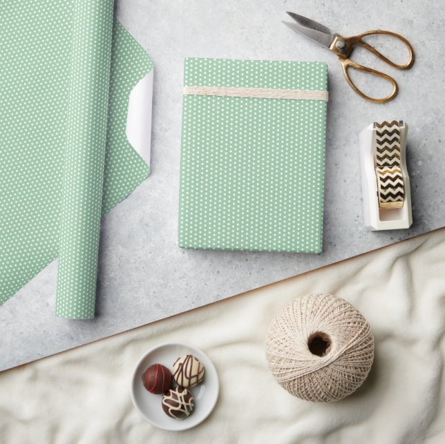 Papier Cadeau Points blancs sur fond vert sauge  (Artisanat)