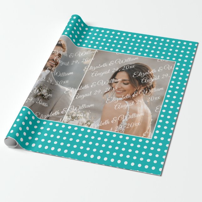 Papier Cadeau Points blancs sur sarcelle – Mariage personnalisé (Déroulé)