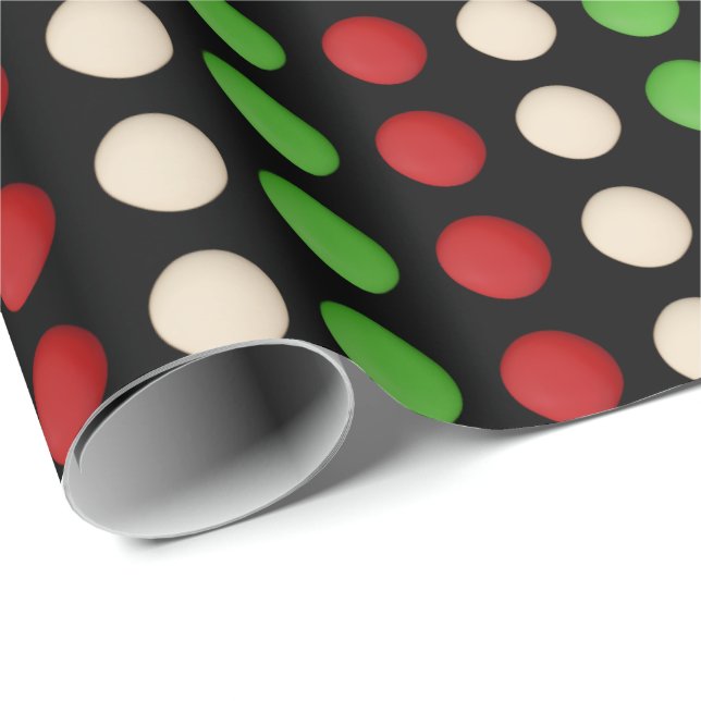 Papier Cadeau Points blancs verts rouges (Coin rond)