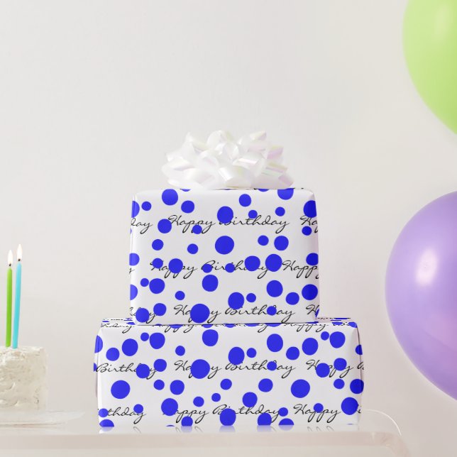 Papier Cadeau Points Bleus Anniversaire Sur Blanc (Cadeaux de fête)