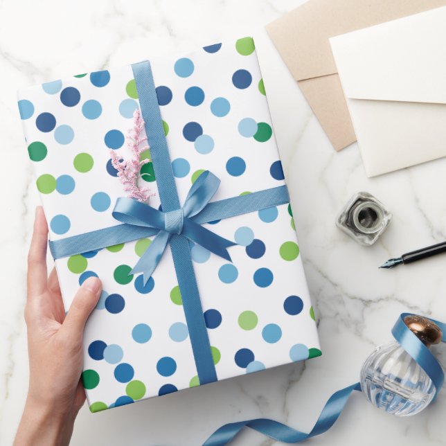 Papier Cadeau Points bleus et verts colorés Garçons Moderne (Cadeaux)