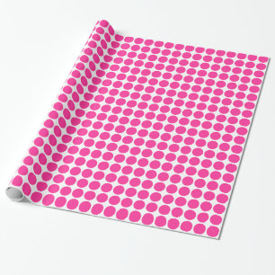 Papier Cadeau Points Cercle - Rose chaud sur blanc