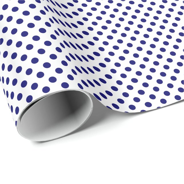 Papier Cadeau Points de bleu marine sur fond blanc (Coin rond)