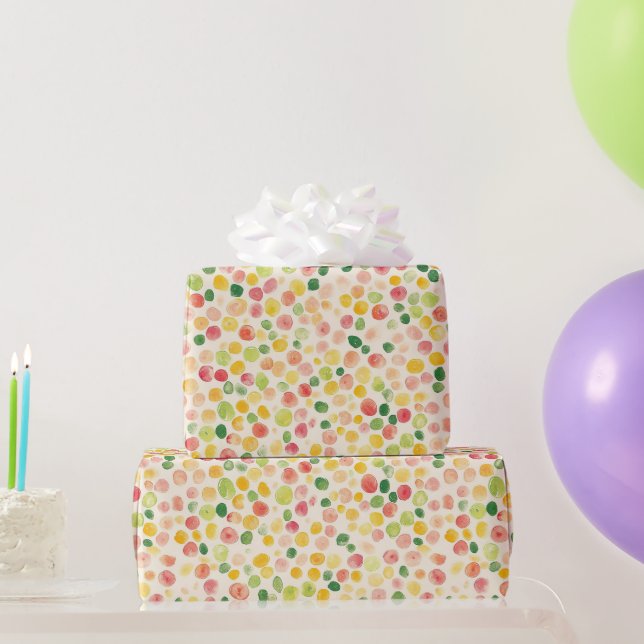 Papier Cadeau Points de couleur rose menthe jaune vert fruité An (Cadeaux de fête)