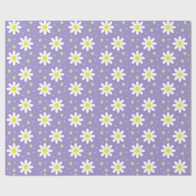Papier Cadeau points de marguerite violets (Plat)