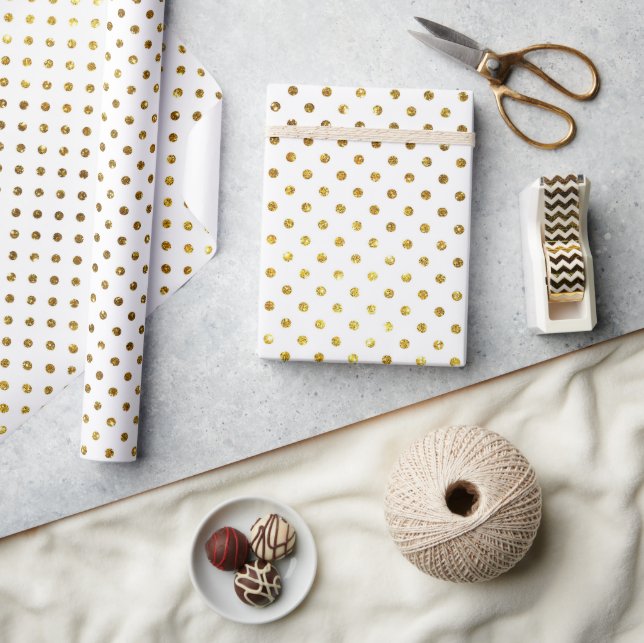 Papier Cadeau Points de polka en or sur fond blanc (Artisanat)