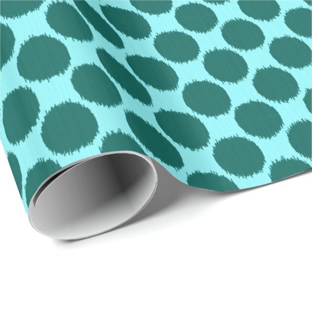 Papier Cadeau Points d'Ikat, turquoise et aqua géants de lumière (Coin rond)