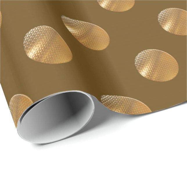 Papier Cadeau Points d'or de polka (Coin rond)