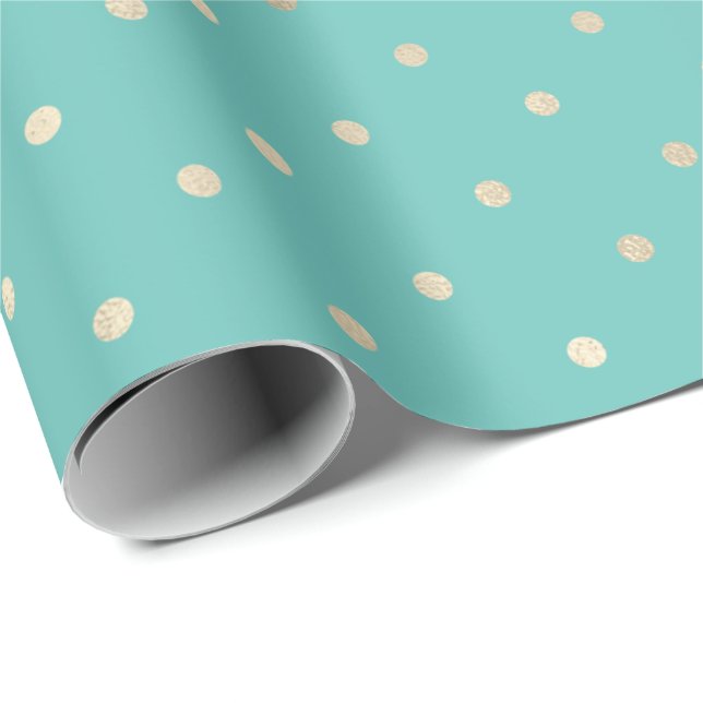 Papier Cadeau Points en or glam à la menthe (Coin rond)