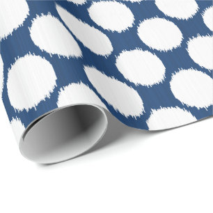 Papier Cadeau Points Ikat géants, points blancs sur bleu cobalt
