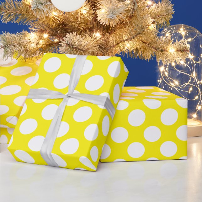 Papier Cadeau Points jaune et blanc (Vacances)