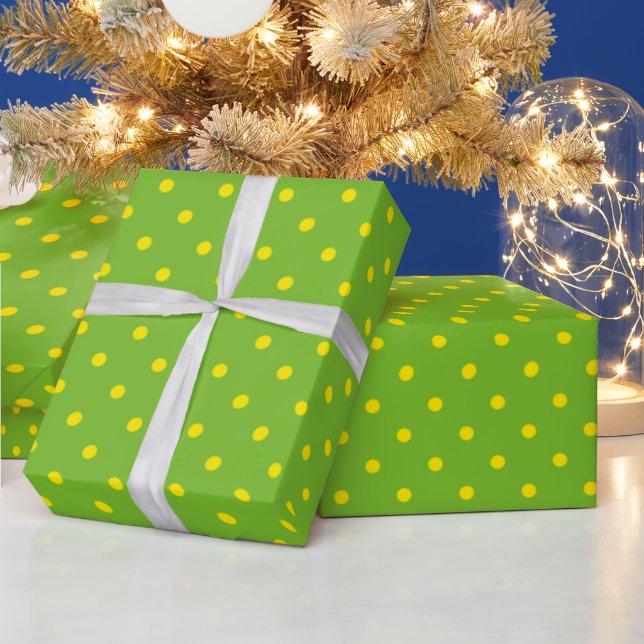 Papier Cadeau Points jaunes sur fond vert. (Vacances)