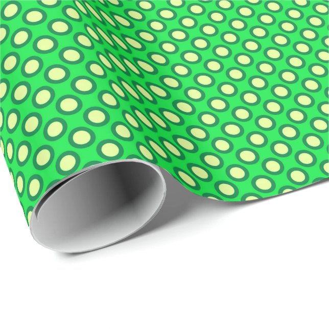 Papier Cadeau Points noirs cerclés, vert émeraude et jaune (Coin rond)