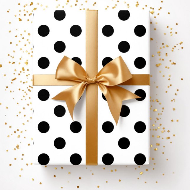 Papier Cadeau Points noirs et blancs modernes  (Modern Black White Polka Dots Wrapping Paper)