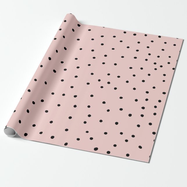 Papier Cadeau Points noirs roses aquarelle moderne mignons (Déroulé)