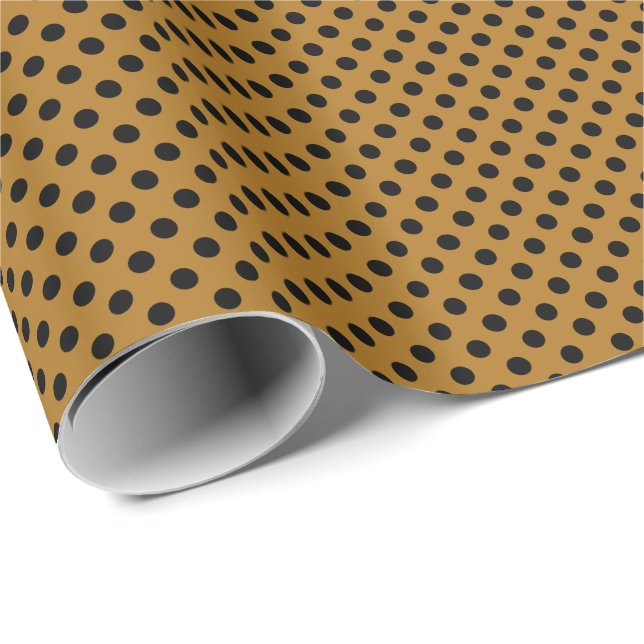Papier Cadeau Points noirs sur fond or mat (Coin rond)