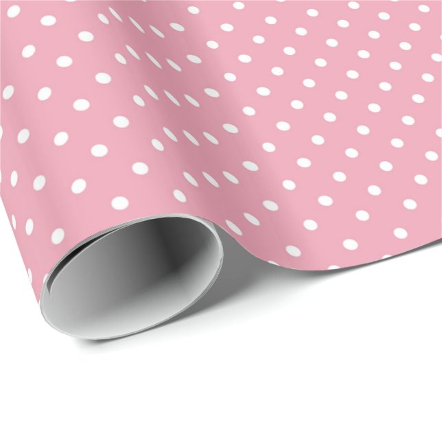Papier Cadeau Points polka sur fond rose (Coin rond)