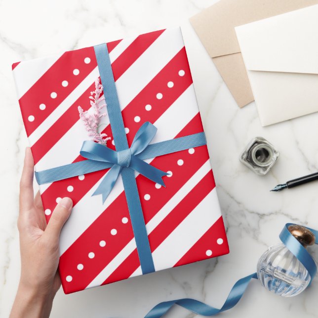Papier Cadeau Points Red White Lines Noël (Cadeaux)
