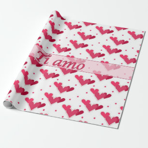 Papier Cadeau Points rouges de coeurs d'amour italien sur le