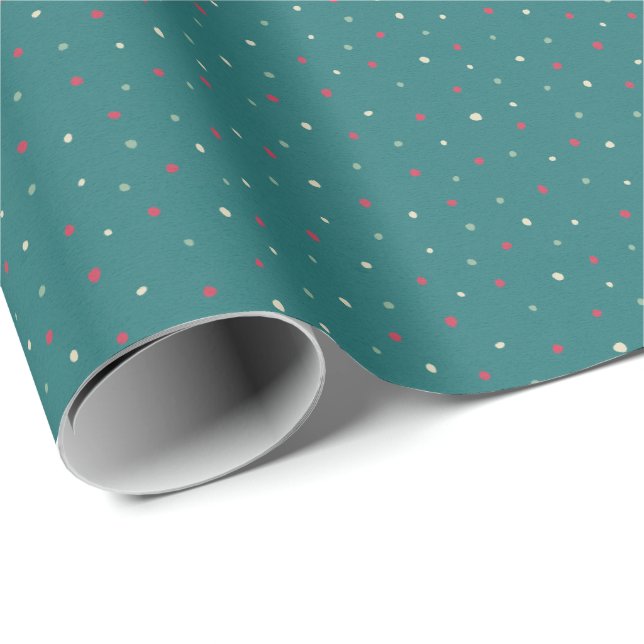 Papier Cadeau Points rouges et verts dessinés à la main de coule (Coin rond)